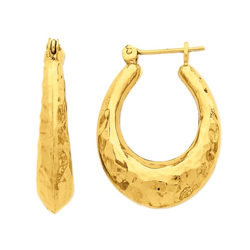 GEM AND HARMONY  14K Gold Hammered Fancy Hollow Hoop Earrings In Yellow