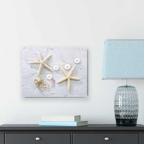 LED Lighted Starfish, Seashell and Tea Light Candles Canvas Wall Art 15.75"