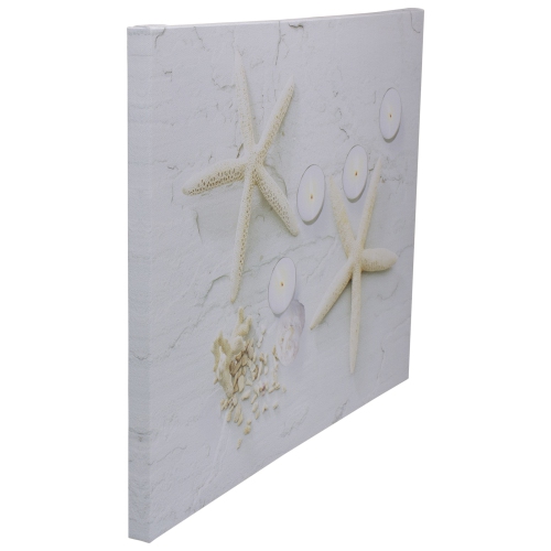 LED Lighted Starfish, Seashell and Tea Light Candles Canvas Wall Art 15.75"