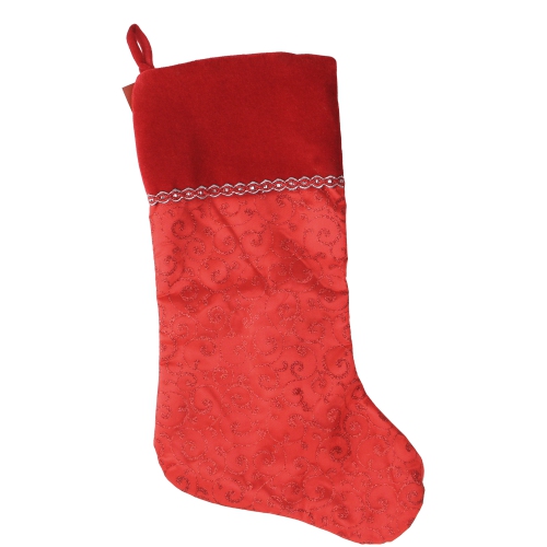 Image 1 of 3.. 22" Red and Silver Glittering Swirl Sheer Organza Christmas Stocking