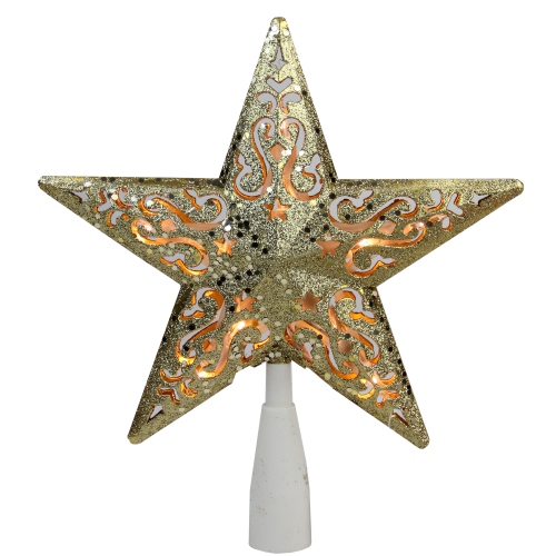 NORTHLIGHT  8.5" Glitter Star Christmas Tree Topper - Clear Lights In Gold