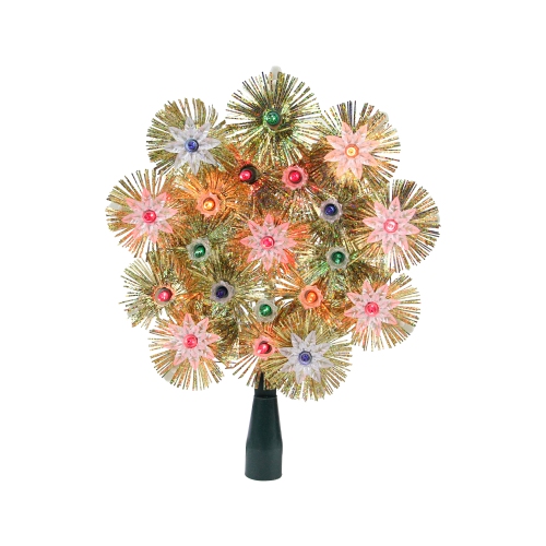 NORTHLIGHT  8" Lighted Retro Tinsel Snowflake Christmas Tree Topper - Multi Lights In Gold