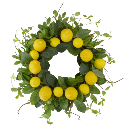 NORTHLIGHT  Lemons And Assorted Foliage Spring Wreath And Green 20" In Yellow