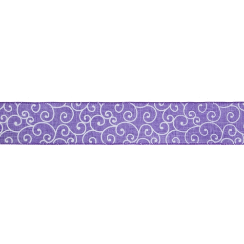 Purple and White Swirl Wired Spring Craft Ribbon 2.5" x 10 Yards