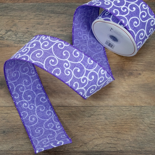 Purple and White Swirl Wired Spring Craft Ribbon 2.5" x 10 Yards