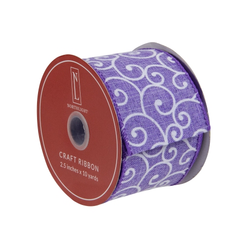 Purple and White Swirl Wired Spring Craft Ribbon 2.5" x 10 Yards