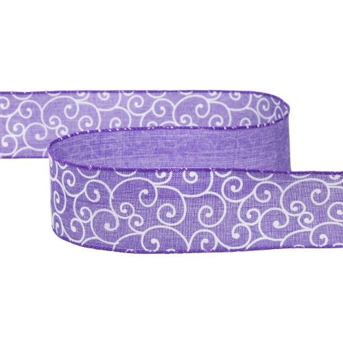 Purple and White Swirl Wired Spring Craft Ribbon 2.5" x 10 Yards