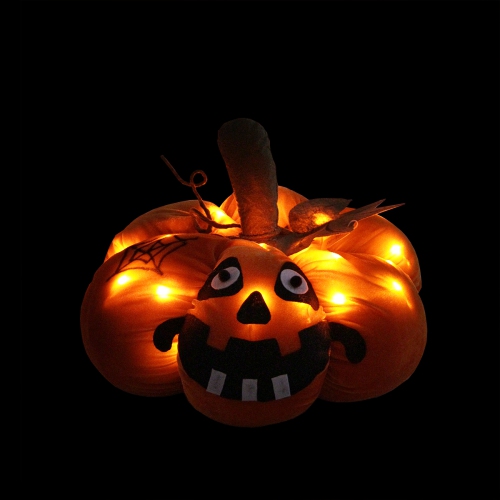 15" Orange LED Lighted Plush Jack-o-Lantern Pumpkin Halloween Decoration