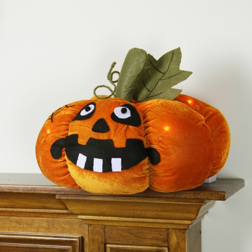 15" Orange LED Lighted Plush Jack-o-Lantern Pumpkin Halloween Decoration