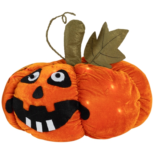 15" Orange LED Lighted Plush Jack-o-Lantern Pumpkin Halloween Decoration