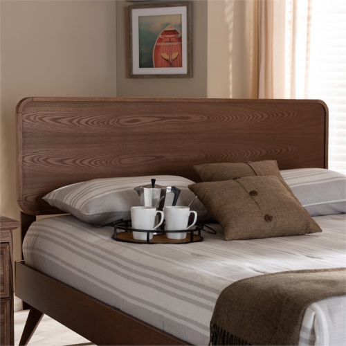 Bowery Hill Mid-Century Wood Queen Headboard in Walnut Brown