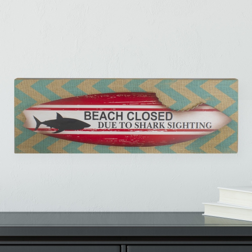 Art mural en toile de jute rectangulaire, «&nbsp;Beach Closed&nbsp;», 24 po, requin