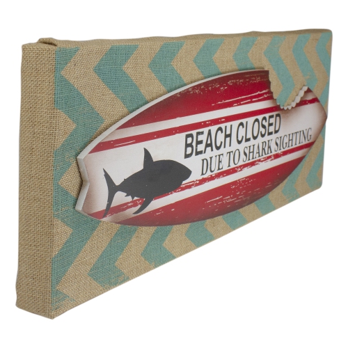 Art mural en toile de jute rectangulaire, «&nbsp;Beach Closed&nbsp;», 24 po, requin