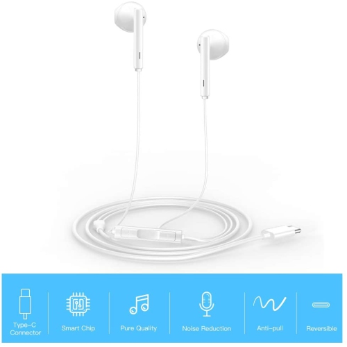 Écouteurs bouton USB-C avec microphone, écouteurs bouton USB-C stéréo de type C haute fidélité compatibles avec OnePlus