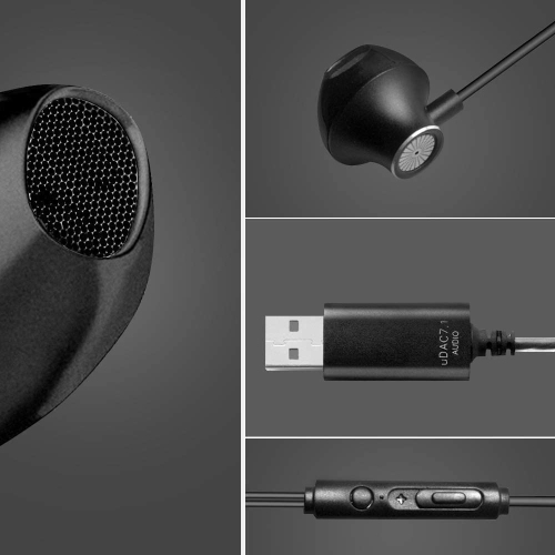 USB Headphones Computer in-Ear Earphones with HD Microphones 2.5m Long Cable for PC Game, Home Office, Online