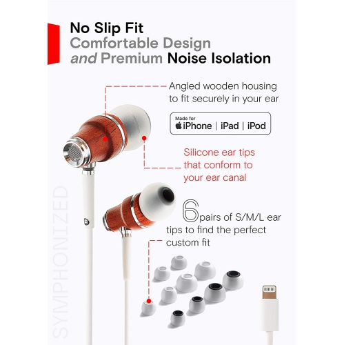 Écouteurs bouton MFI NRG, écouteurs-boutons certifiés Lightning pour iPhone/iPad/iPod, bois véritable de qualité supérieure