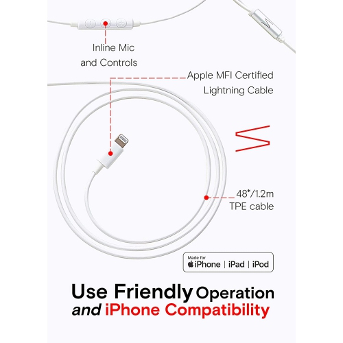 Écouteurs bouton MFI NRG, écouteurs-boutons certifiés Lightning pour iPhone/iPad/iPod, bois véritable de qualité supérieure