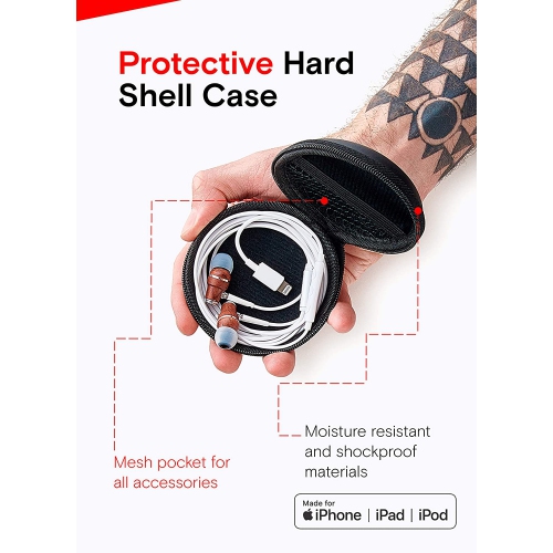 Écouteurs bouton MFI NRG, écouteurs-boutons certifiés Lightning pour iPhone/iPad/iPod, bois véritable de qualité supérieure