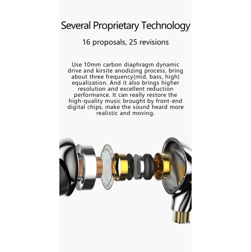 Écouteurs bouton BLON 03 de HiFi DJ, écouteurs bouton Dynamic Drive à diaphragme en carbone de 10 mm de Kirsite Cavity, Diamond Mirror