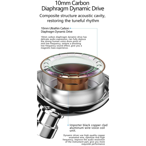 Écouteurs bouton BLON 03 de HiFi DJ, écouteurs bouton Dynamic Drive à diaphragme en carbone de 10 mm de Kirsite Cavity, Diamond Mirror