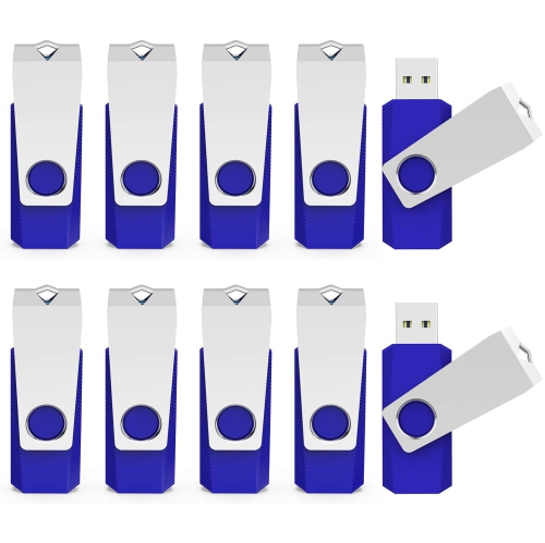 ALBERTATECH  10 Pack 64GB USB Flash Drive Swivel Memory Stick 64G Bulk Thumb Pen Drives U Disk Jump Drives USB 2.0 In Blue