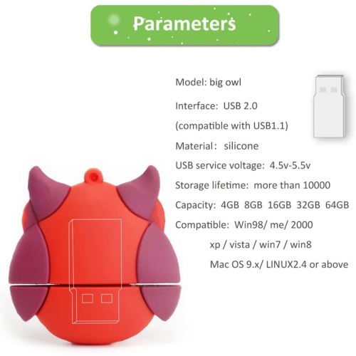 Cute Flash Drive 5x16GB Thumb Drive Animals USB Flash Drive with Chain Bee Fox Owls Penguin Pen Drive Gift for School