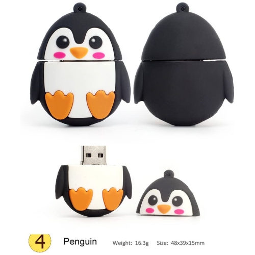 Cute Flash Drive 5x16GB Thumb Drive Animals USB Flash Drive with Chain Bee Fox Owls Penguin Pen Drive Gift for School