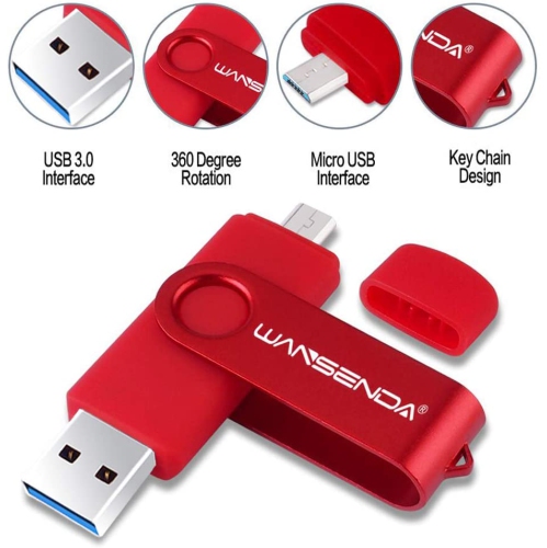 OTG USB 3.0 Flash Drive High Speed USB Photo Stick for PC/Tablet/Mac/Micro Port Android Phone(32GB, Red)