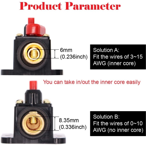 50AMP 50A DC 12V-24V Car Stereo Audio Circuit Breaker with Manual Reset Inline Fuse Holder and Battery Cable Ends