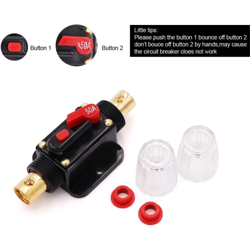50AMP 50A DC 12V-24V Car Stereo Audio Circuit Breaker with Manual Reset Inline Fuse Holder and Battery Cable Ends