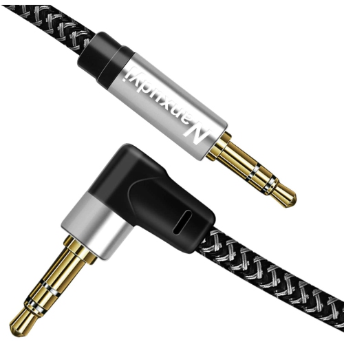 Image 1 of 5.. Right Angle 3.5mm Stereo Audio Cable 3ft,Aux 3.5mm Male to Male Cable 90 Degree AUX Cord Compatible