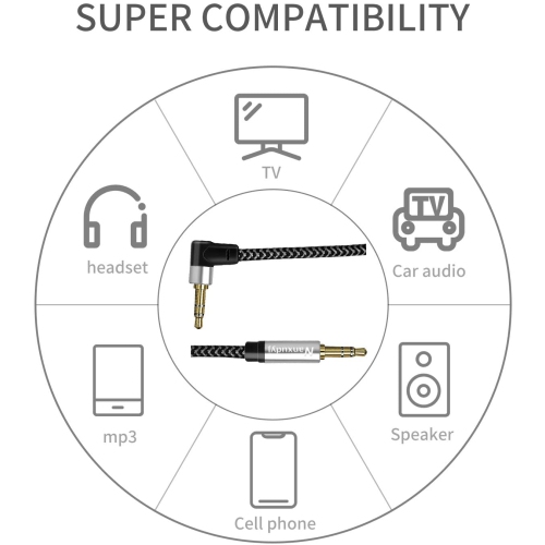 Right Angle 3.5mm Stereo Audio Cable 3ft,Aux 3.5mm Male to Male Cable 90 Degree AUX Cord Compatible