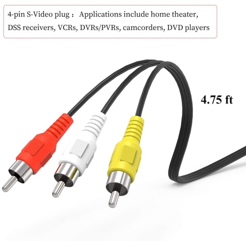 4 Pin S-Video to 3 Male RCA Composite Video Cable 1.45M(4.75FT)