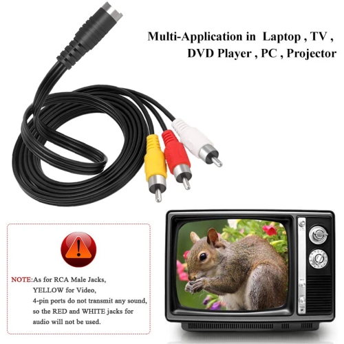 4 Pin S-Video to 3 Male RCA Composite Video Cable 1.45M(4.75FT)