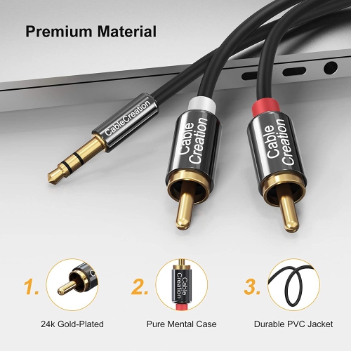 RCA Cable, [2-Pack] 10ft 3.5mm 1/8’’ to 2RCA Male Auxiliary Stereo Audio Y Splitter Gold-Plated