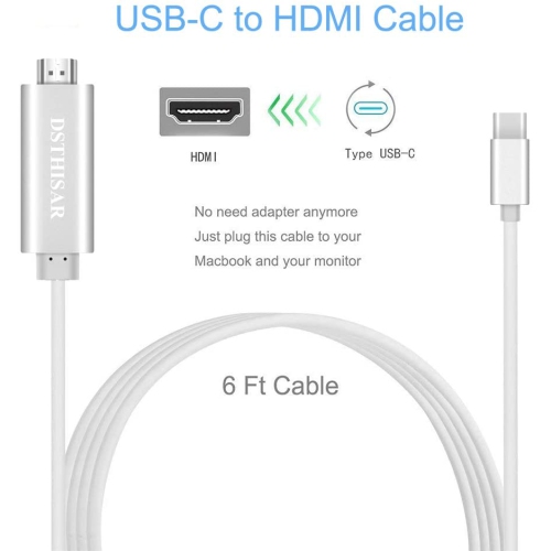 USB C to HDMI(4K@30HZ), USB Type C to HDMI Cable 6ft Thunderbolt 3 Compatible for MacBook Pro, MacBook, Pixelbook, Dell