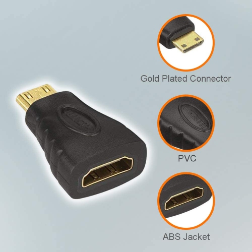 HDMI Mini Adapter Gold Plated Connector Mini HDMI Male to Standard HDMI Female Converter Black Compatible