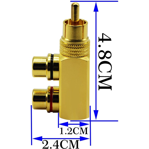 RCA Splitter Adapter,90 Degree Right Angle RCA Male to 2 RCA Female Plug Audio Video Splitter Adapters