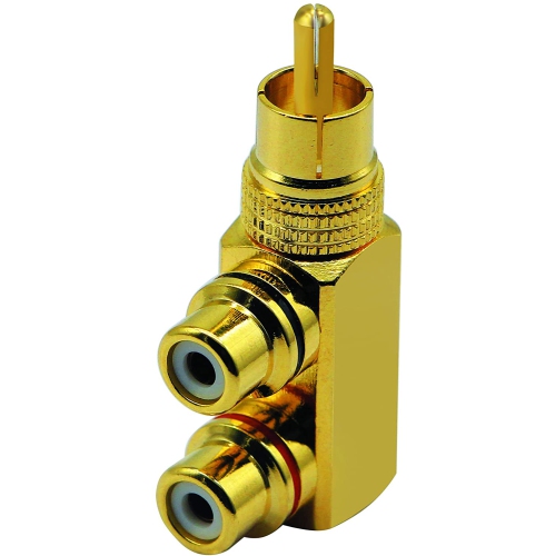 RCA Splitter Adapter,90 Degree Right Angle RCA Male to 2 RCA Female Plug Audio Video Splitter Adapters