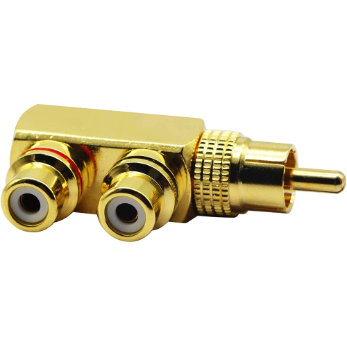 RCA Splitter Adapter,90 Degree Right Angle RCA Male to 2 RCA Female Plug Audio Video Splitter Adapters