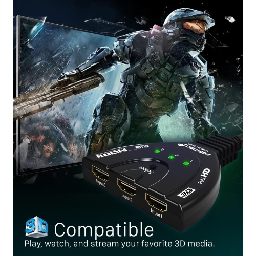 3-Port HDMI Switch 4K, 3x1 Switcher Support Ultra HD 3D HDR Full HD 1080P HDCP, HDMI