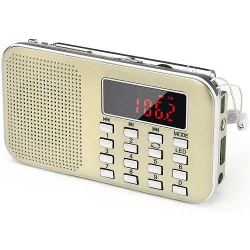 Portable Radio Pocket AM/FM Battery Operated Radio with Emergency Flashlight, Auto Scan, Micro-SD & USB