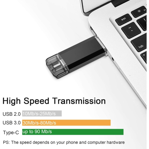Clé USB-C USB 3.0 de 32 Go clé USB 3.0 2-en-1 + clé USB de type C haute vitesse jusqu’à 90 Mo/s