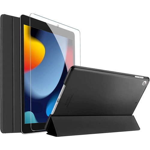 iPad 10.2 Case 2021 9th Gen/ 2020 8th Gen/ 2019 7th Gen Case with Tempered Glass Screen Protector, Slim Stand