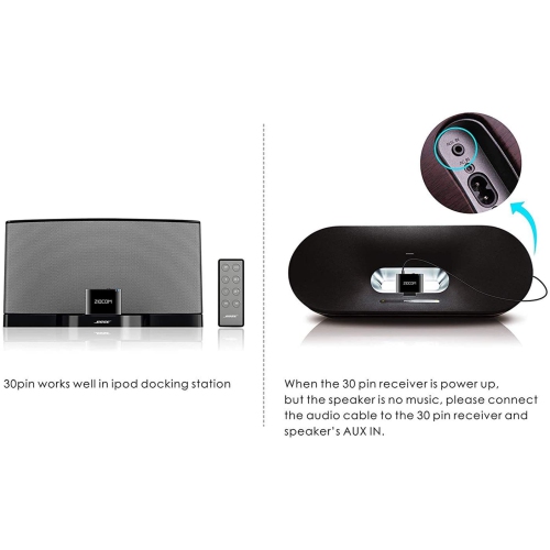30 Pin Bluetooth Receiver Audio Adapter for iPhone iPod Bose SoundDock and Other 30 Pin Speakers(Not for Car