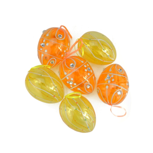 Ensemble de 6 oeufs de Pâques en forme d’oeuf transparents scintillants jaune et orange – 3.25 po