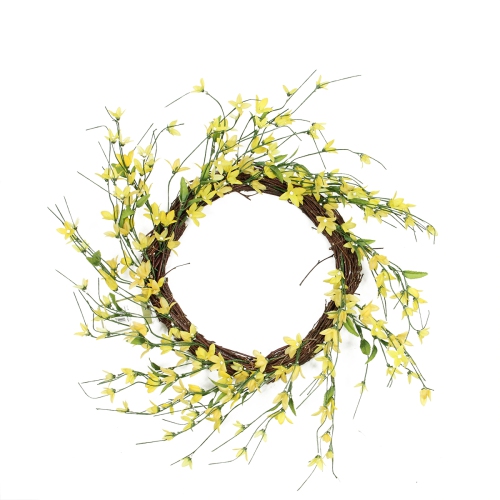 Image 1 of 6.. Forsythia Twig Artificial Floral Wreath, Yellow 12-Inch