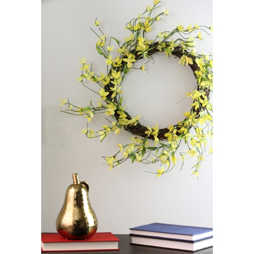 Forsythia Twig Artificial Floral Wreath, Yellow 12-Inch