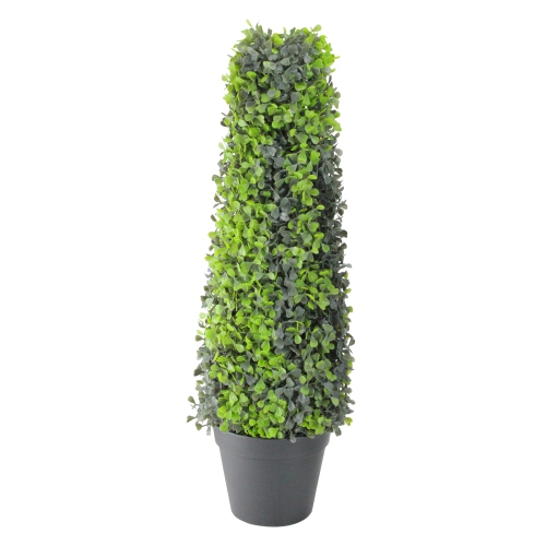 NORTHLIGHT  25" And Black Potted Two-Tone Boxwood Cone Artificial Topiary Tree In Green