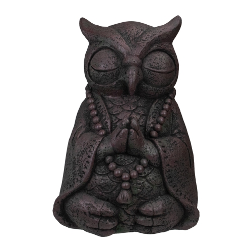 Image 1 of 5.. 17" Dark Gray Meditating Buddha Owl Outdoor Garden Statue